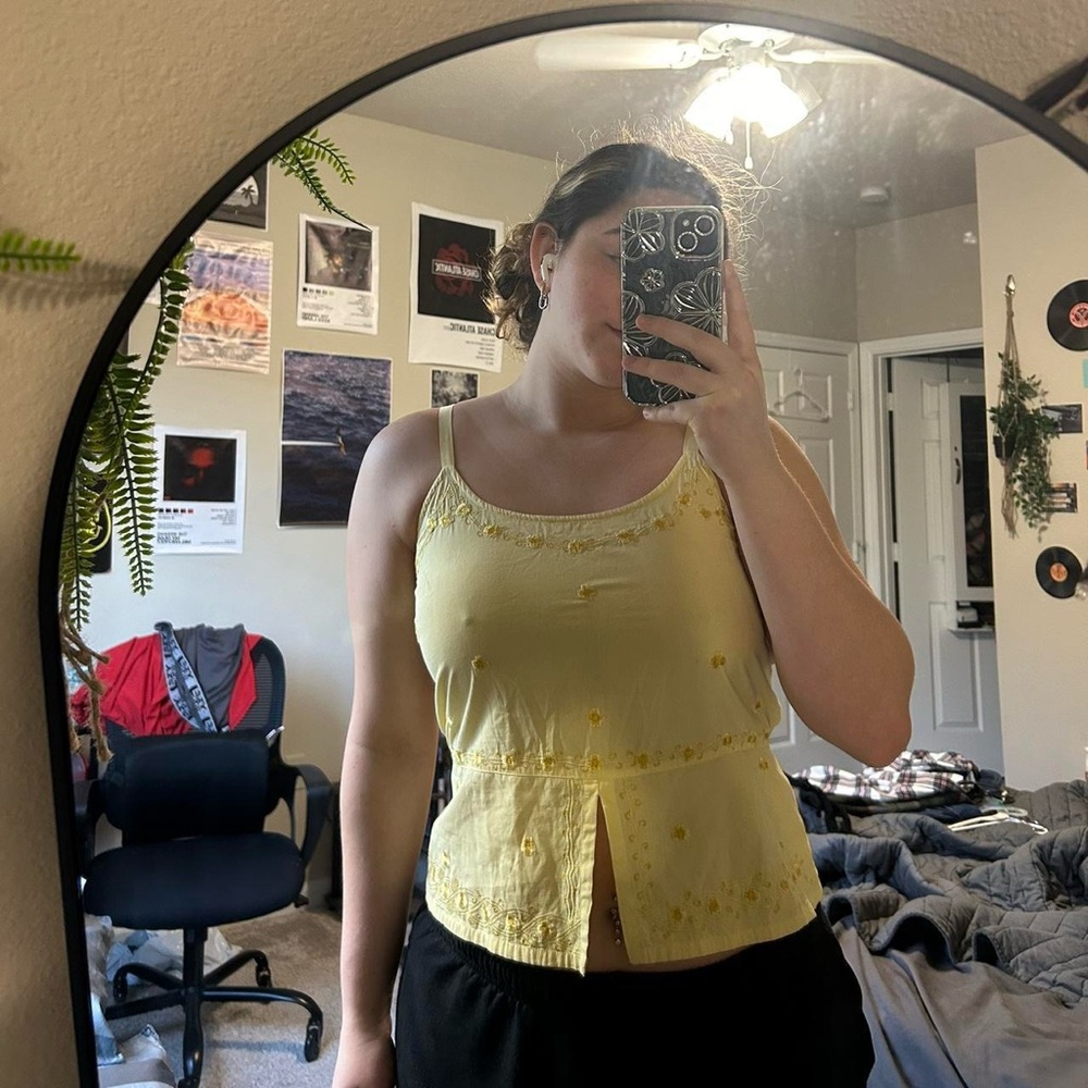 Vintage Yellow Floral Women's Top